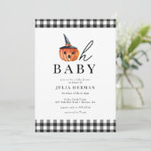 Halloween Oh Baby Black Plaid Baby Shower Invitation (Standing Front)