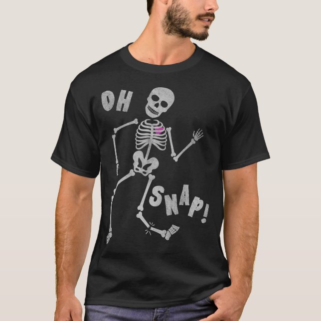 Halloween Oh Snap Skeleton Broken Leg Graphic T-Shirt (Front)