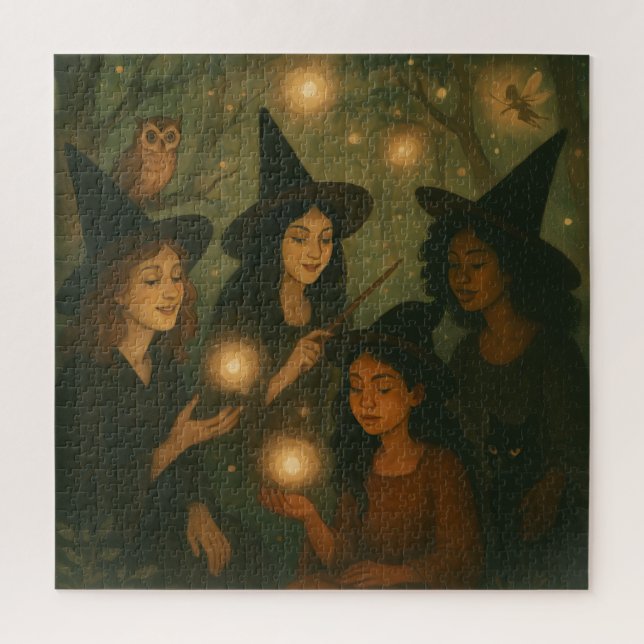 Halloween Oil Painting of Witches in the Woods Jigsaw Puzzle (Vertical)