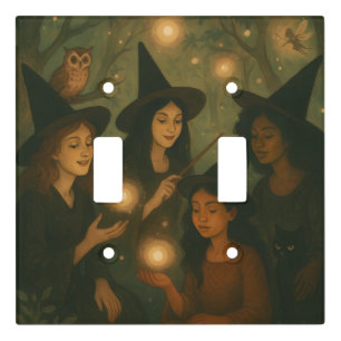 Halloween Oil Painting of Witches in the Woods Light Switch Cover
