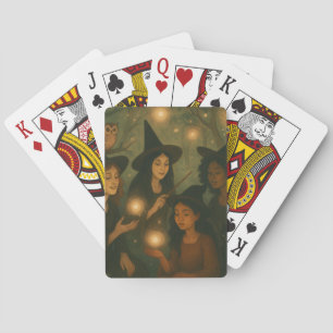 Halloween Oil Painting of Witches in the Woods Poker Cards