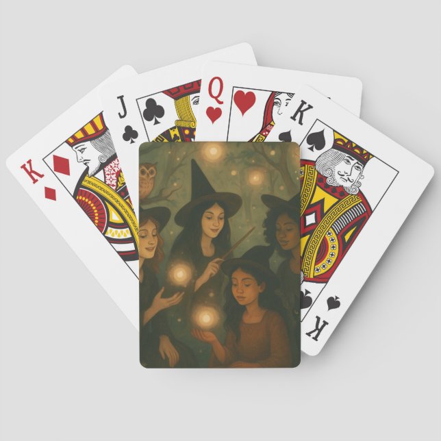 Halloween Oil Painting of Witches in the Woods Poker Cards (Back)