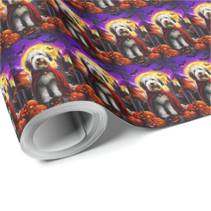 Halloween Old English Sheepdog Vampire Pumpkins Wrapping Paper