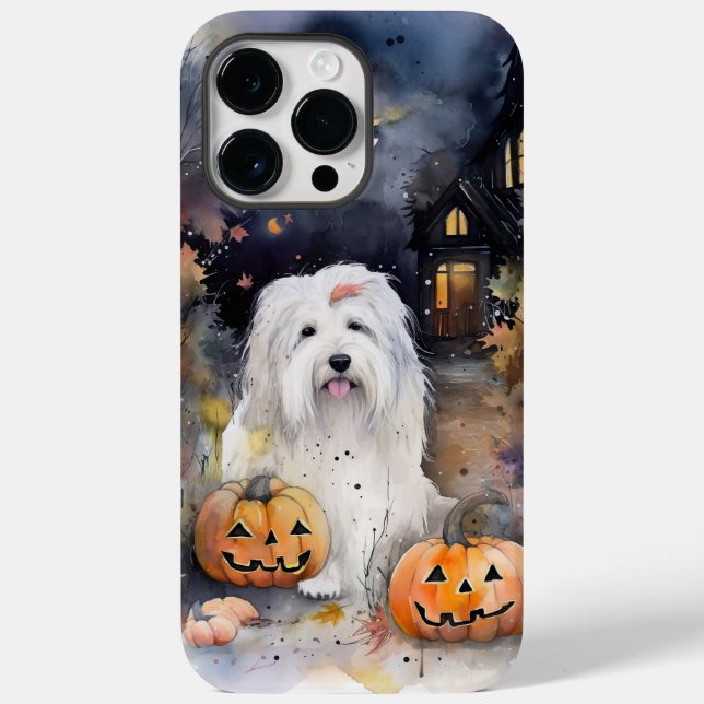 Halloween Old English Sheepdog With Pumpkins Scary Case-Mate iPhone Case (Back)