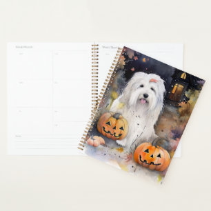 Halloween Old English Sheepdog With Pumpkins Scary Planner