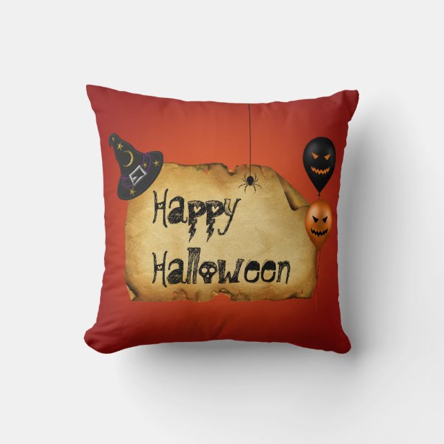Halloween Old Parchment Greeting Throw Pillow (Front)