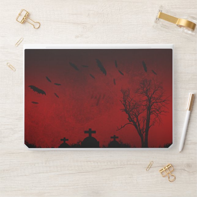 Halloween on dark red background HP laptop skin (Desk)