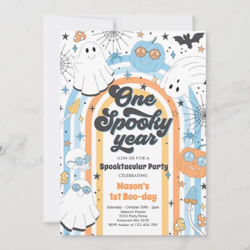 Halloween One Spooky Year Ghost 1st Birthday Party Invitation