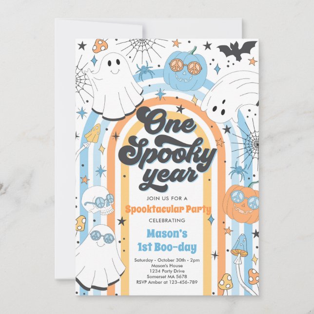 Halloween One Spooky Year Ghost 1st Birthday Party Invitation (Front)