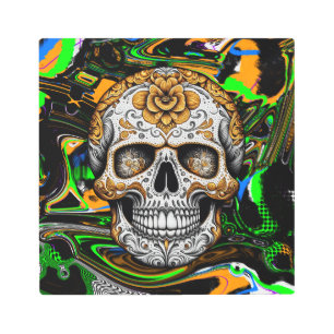 Halloween or Día de Muertos Sugar Skull Fluid Art
