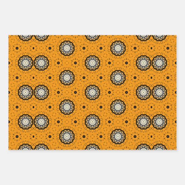 Halloween Orange and Black Abstract Pattern Wrapping Paper Sheets (Front)