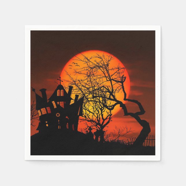 Halloween orange and black party napkins (Front)