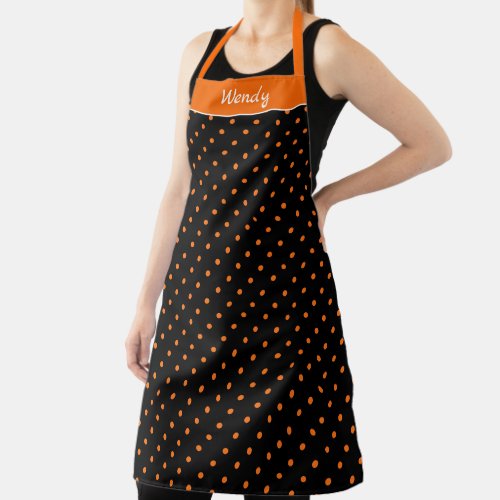 Halloween Orange and Black Polka Dots with Name Apron