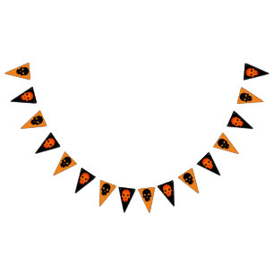 Halloween Orange and Black Skulls Bunting Flags