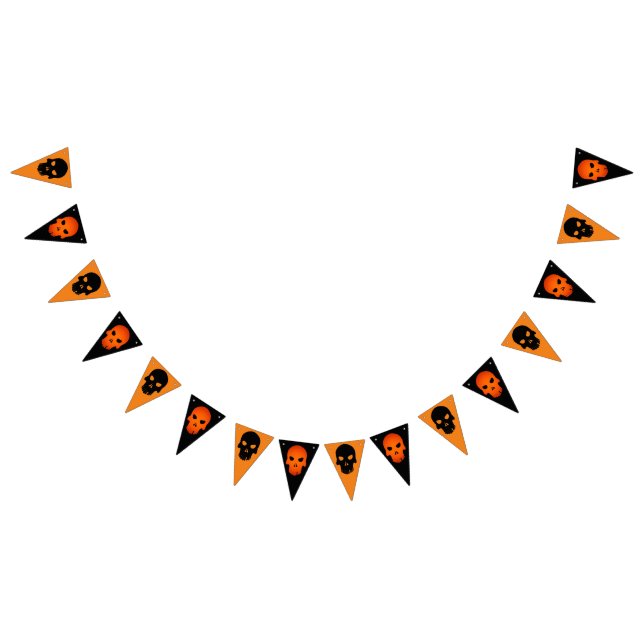 Halloween Orange and Black Skulls  Bunting Flags (All)
