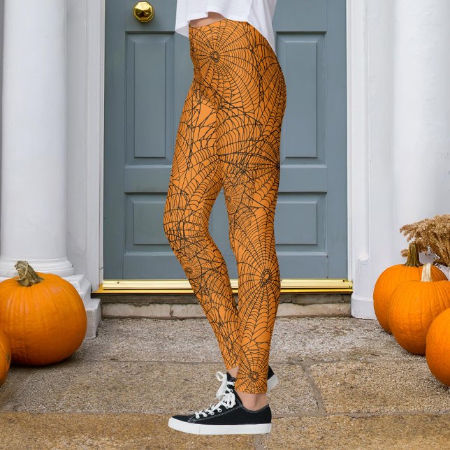 Halloween Orange and Black Spider Web Leggings (Creator Uploaded)