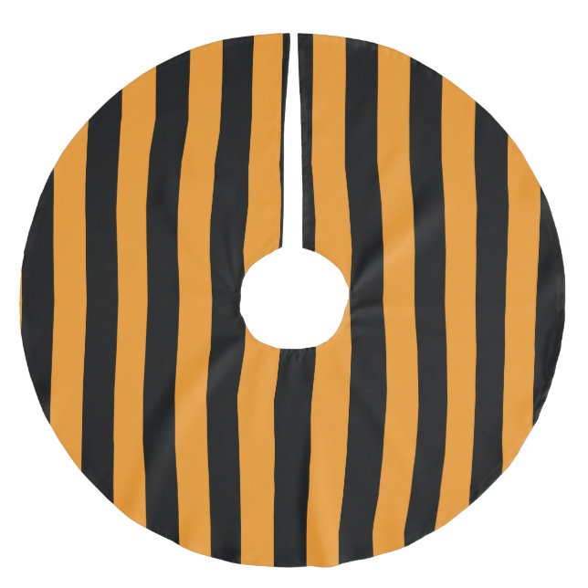 Halloween Orange and Black Stripe Patterned Brushed Polyester Tree Skirt (Front)