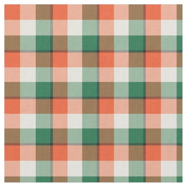 Halloween Orange and Green Checkered Plaid Pattern Fabric (Close Up)