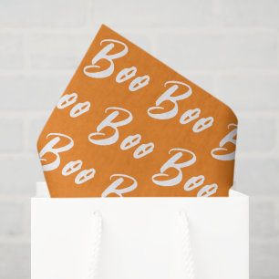 Halloween Orange and White boo text pattern Tissue Paper