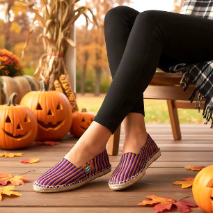 Halloween Orange, Black and Purple Striped Espadrilles