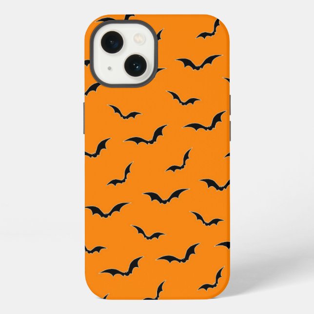 Halloween Orange & Black Bats Flying Pattern Iphone Case (Back)
