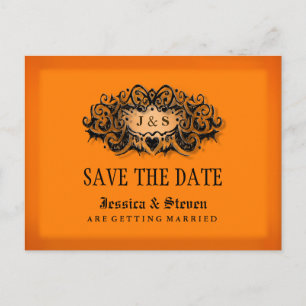 Halloween Orange & Black Bold Save the Date Announcement Postcard