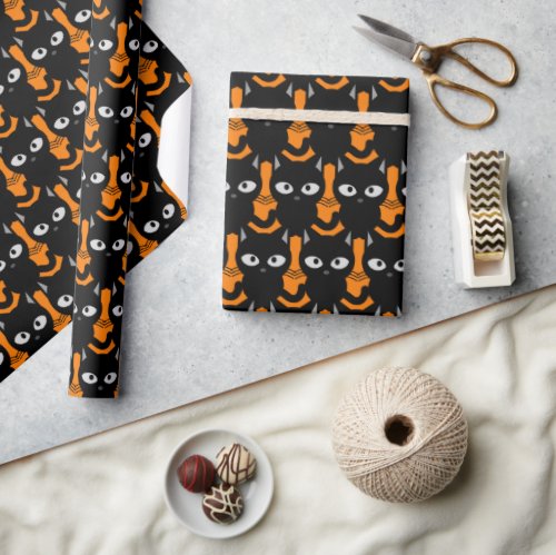 Halloween Orange Black Cat Decoupage or Wrapping Paper