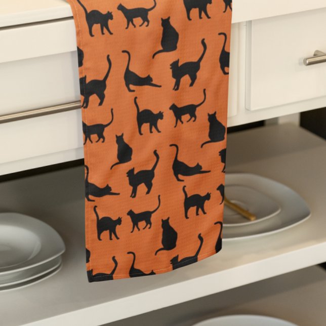 Halloween Orange Black Cat  Kitchen Towel (So cute for Halloween!)