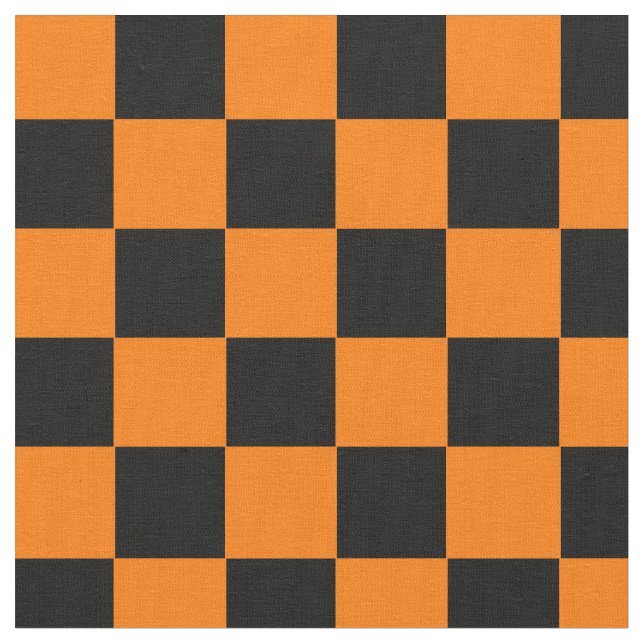 Halloween Orange Black Checkered Pattern Design Fabric (Close Up)