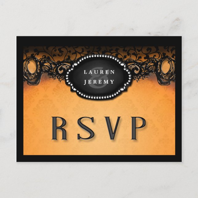 Halloween Orange & Black Elegant Matching RSVP Invitation Postcard (Front)