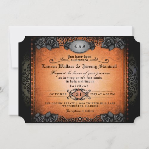 Halloween Orange Black Gothic Wedding RECEPTION Invitation