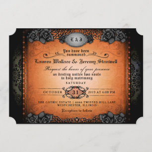 Halloween Orange Black Gothic Wedding RECEPTION Invitation