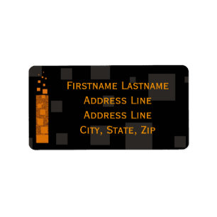 Halloween Orange Black Gray Squares Fire Torch Art Label