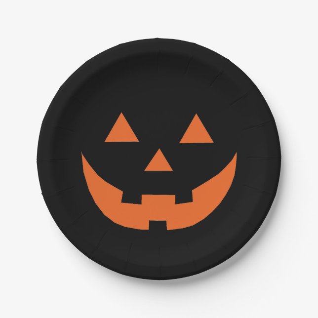 Halloween orange black Jack o lantern scary funny  Paper Plates (Front)