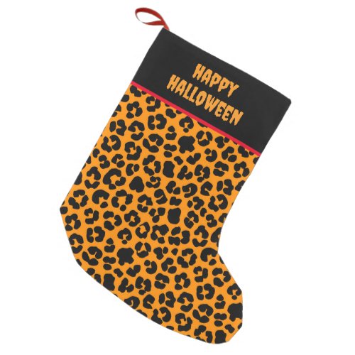 Halloween Orange Black Leopard Print Patterned Small Christmas Stocking