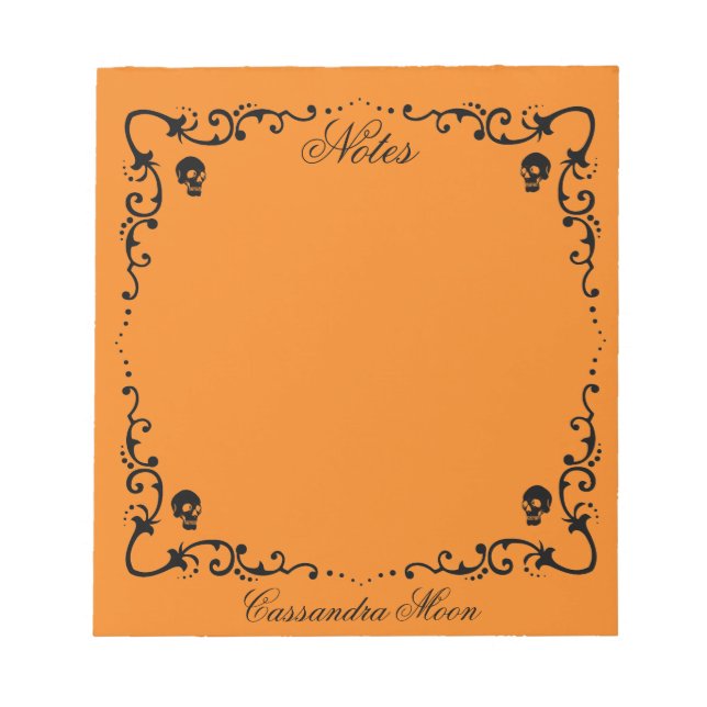 Halloween Orange & Black Magic Border Personalized Notepad (Front)
