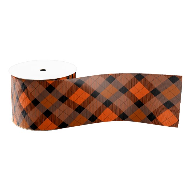 Halloween Orange Black Plaid Grosgrain Ribbon (Spool)