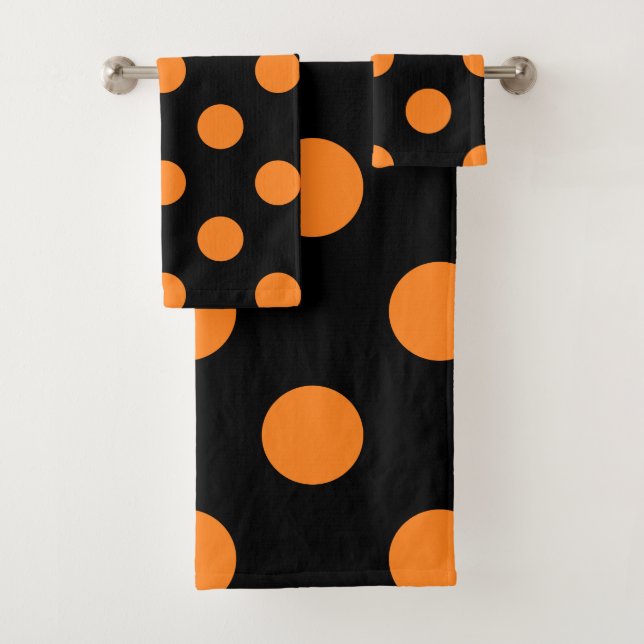 Halloween Orange Black Polka Dot Bath Towel Set (Insitu)