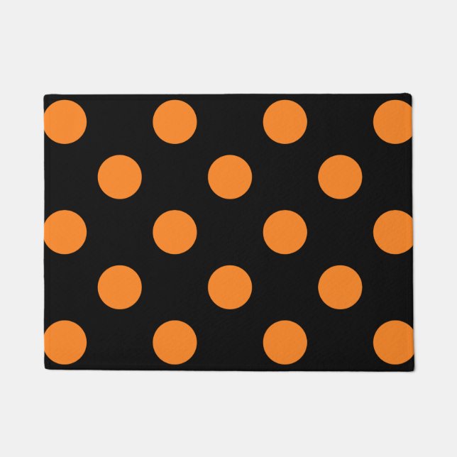 Halloween Orange Black Polka Dot Doormat (Front)