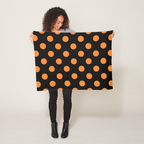 Halloween Orange Black Polka Dot Fleece Blanket