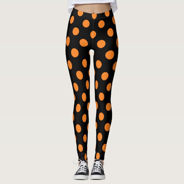 Halloween Orange Black Polka Dot Leggings (Front)