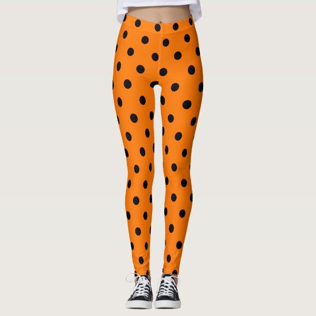 Halloween Orange Black Polka Dots Pattern Costume Leggings (Front)