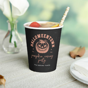 Halloween Orange Black Pumpkin Carving Party Paper Cups