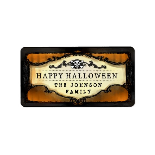 Halloween Orange  Black Skull Custom Treat Labels