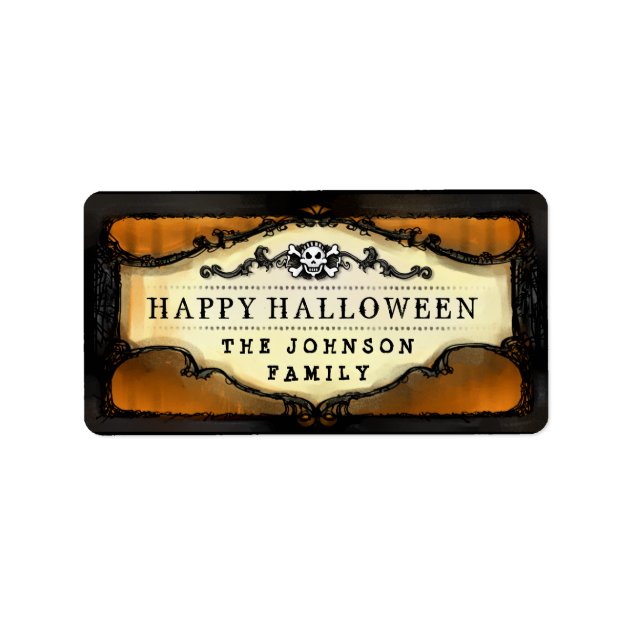 Halloween Orange & Black Skull Custom Treat Labels