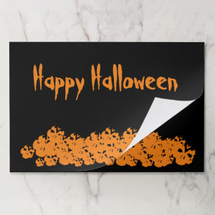 Halloween orange black skulls pile paper placemats