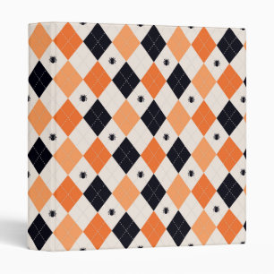 Halloween Orange & Black Spider Argyle Pattern 3 Ring Binder