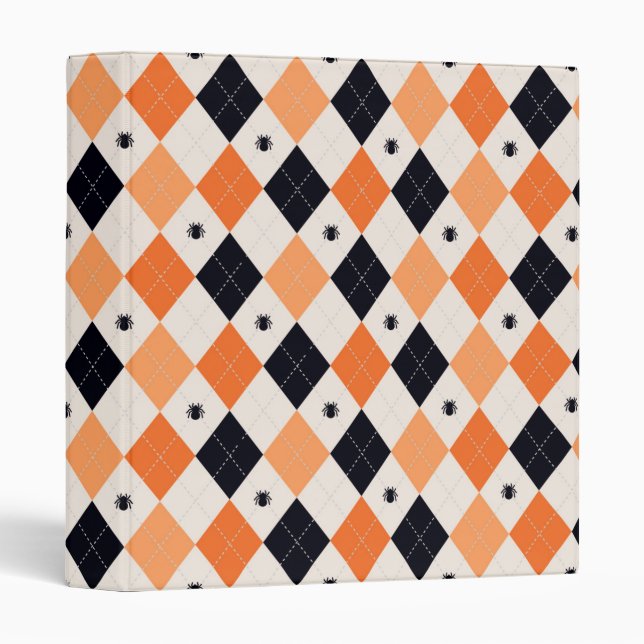 Halloween Orange & Black Spider Argyle Pattern 3 Ring Binder (Front/Spine)
