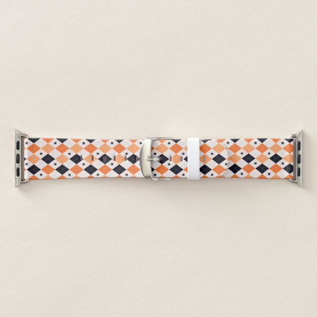Halloween Orange & Black Spider Argyle Pattern Apple Watch Band (Band)