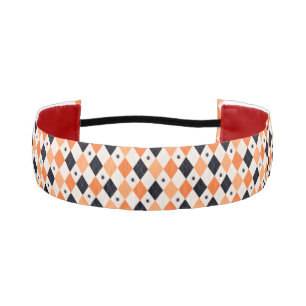 Halloween Orange & Black Spider Argyle Pattern Athletic Headband